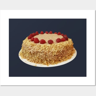 Sweet Food Frosted Cake with Chopped Nuts and Raspberries Posters and Art